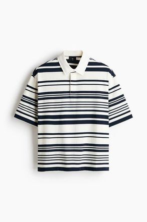 H&M Loose Fit Cotton Polo Shirt in White/striped at Nordstrom, Size Xx-Large