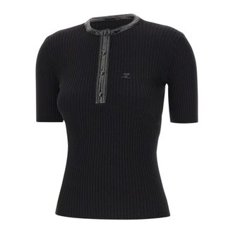 Courr&egrave;ges Dames, Tops, Zwart, Maat: XS
