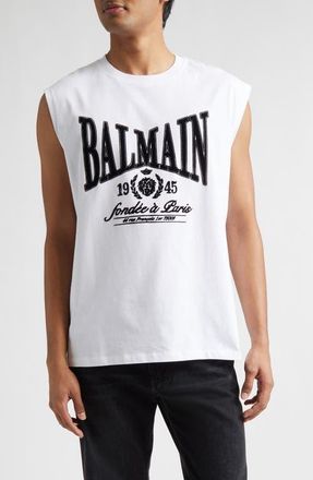 Balmain 1945 Logo Graphic Muscle Tee in Gab Blk/White at Nordstrom, Size Xx-Large