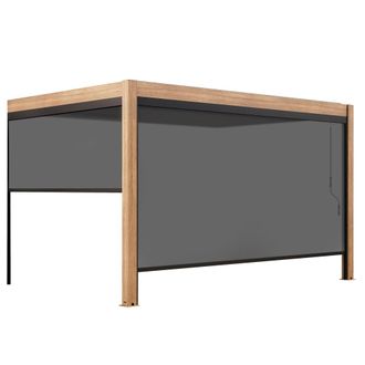 Oviala P&eacute;rgola bioclim&aacute;tica adosada de 3x4m y 2 persianas de madera gris