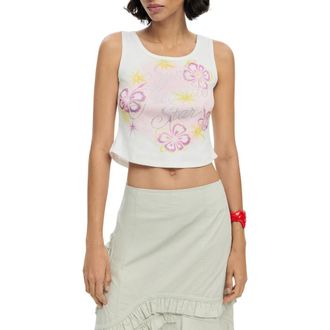 Desigual Graphic Crop Top in White at Nordstrom, Size X-Large
