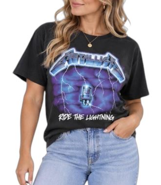 Metallica Logo Ride The Lightning Short Sleeve Tee In Black