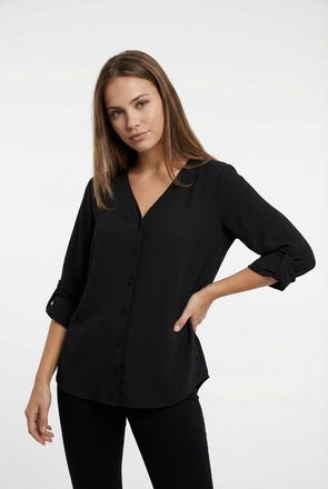 Only Shirtbluse ONLY ONLJANA METTE V-NECK LS SHIRT NOOS WVN, Damen, Gr. XL, schwarz, Web, Obermaterial: 100% Polyester, unifarben, regular fit normal, V-Au