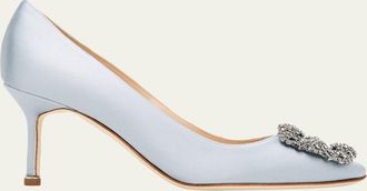 Manolo Blahnik 70mm Hangisi Satin Crystal-Buckle Pumps