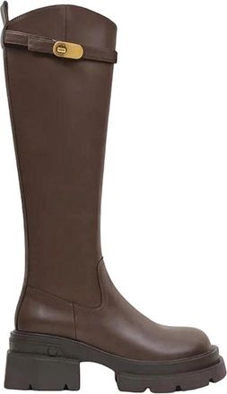 Generic Women Knight Long Boots Belt Buckle Side Zipper Square Heel Knee High Booties