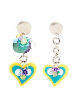 Amir Slama heart-motif drop earrings - Blue