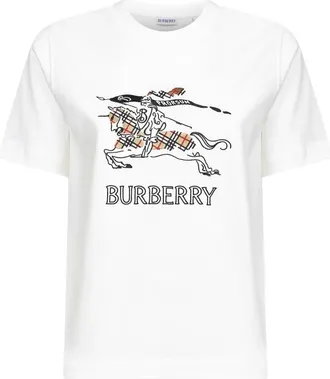 Burberry Geborduurde katoenen T-shirt - Dames - T-shirts - Wit - S - Katoen - Tops