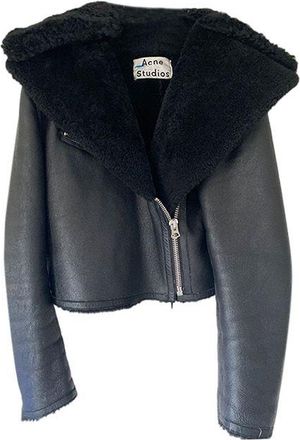 Acne Studios black leather & shearling aviator jacket Size XS