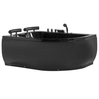 Beliani Ba&ntilde;era De Hidromasaje De Acr&iacute;lico Sanitario Negro Con Led Derecha Doble 158 X 113 Cm Dise&ntilde;o Moderno Paradiso
