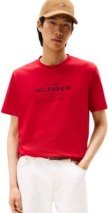 Tommy Hilfiger Mens Short Sleeve Round Neck Stack Graphic T-Shirt, Red (Medium Red), M