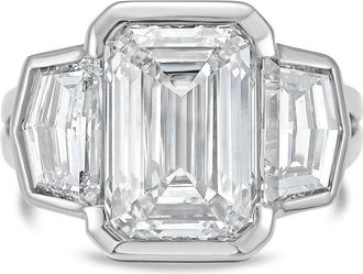 Diana M. Jewels Platinum Lab Grown 12.00 ct Emerald Diamond 3-Stone Bezel Ring