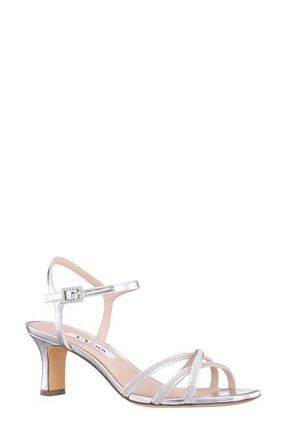 Nina Bobby Embellished Ankle Strap Sandal in Silver at Nordstrom, Size 5.5