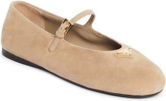 Prada Logo Mary Jane Flat in Sabbia at Nordstrom, Size 11.5Us
