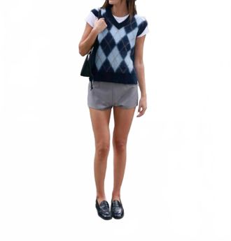 White + Warren Mohair Luxe Argyle Vest In Blue