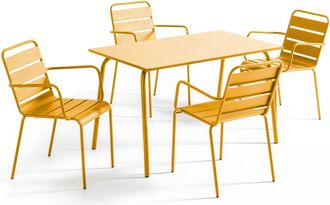 Oviala Mesa de jard&iacute;n y 4 sillas de metal amarillo