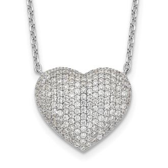 Diamond2Deal Sterling Silver Pave Cubic Zirconia Heart Pendant Necklace 18