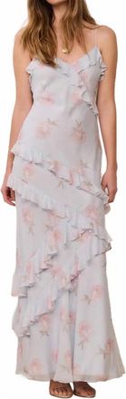 LoveShackFancy Rialto Floral Chiffon Maxi Dress In Blue Roan