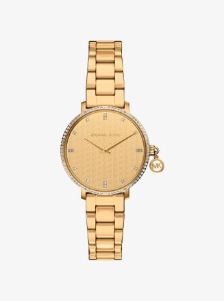 Michael Kors Mini Pyper Pav&eacute; Gold-Tone Watch