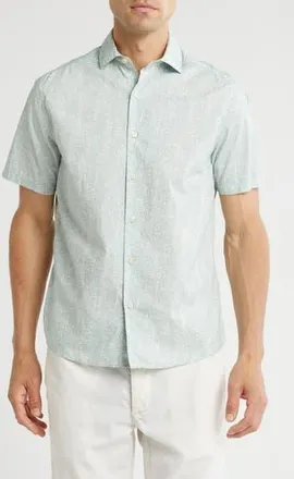 WESTZEROONE Hugo Short Sleeve Cotton Button-Up Shirt in Light Green at Nordstrom Rack, Size Xx-Large