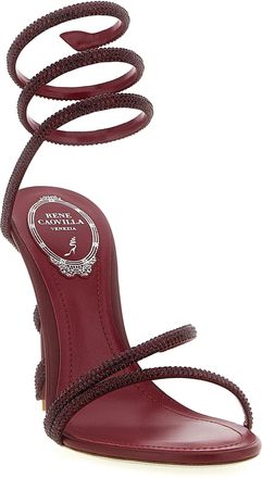 Rene Caovilla Womens Crystal-Embellished Satin Sandal Bordeaux Viscose Silk Heels