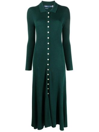Polo Ralph Lauren ribbed-knit wool polo midi dress - Green