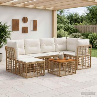 vidaXL Vidaxl Set Di Divani Da Esterno 7 Pz Naturale E Bianco Crema