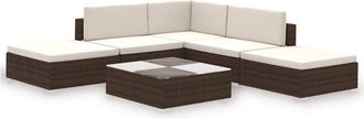 vidaXL Set Muebles De Jard&iacute;n 6 Piezas Y Cojines Rat&aacute;n Sint&eacute;tico Marr&oacute;n Vidaxl