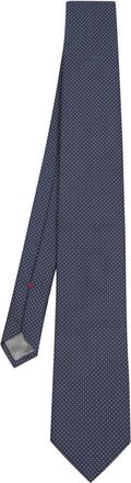 Dell'Oglio Micro Polka Dot Zijden Stropdas - Heren - Stropdassen - Blauw - ONE Size - Accessoires