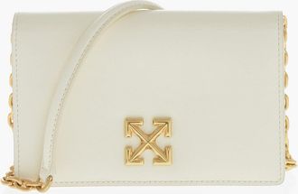 Off-white Leather Mini Bag JITNEY 0.5 with Gold Monogram and Removable Strap Off-White