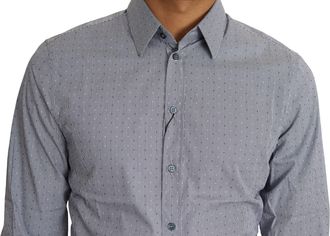 Dolce & Gabbana Mens Gray Dotted Semi Fitted Formal Sicilia Shirt Cotton Nylon Elastane