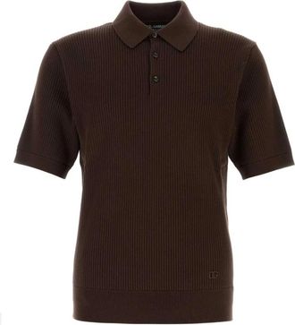 Dolce & Gabbana Micro-Rib Katoenen Poloshirt - Heren - Polos - Bruin - M - Katoen - Tops