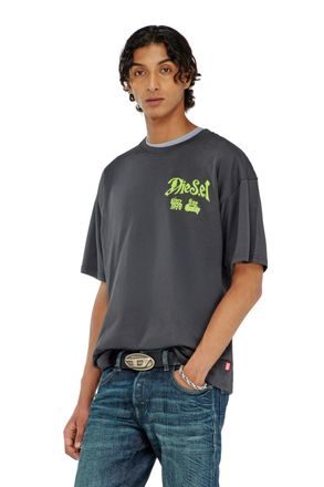 Diesel Cotton T-shirt with flock graphic - T-Shirts - Man - Grey