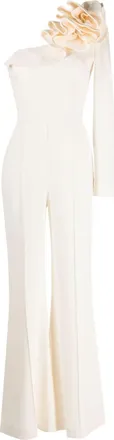 Elie Saab Cady ruffled one-shoulder jumpsuit - women - Viscose/Acetate/Elastane/Silk - 36 - White
