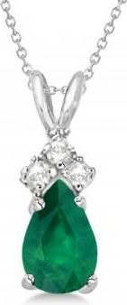 Allurez Pear Emerald & Diamond Solitaire Pendant 14k White Gold (0.75ct)