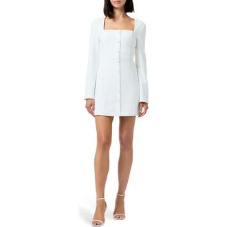 French Connection Whisper Square Neck Long Sleeve Sheath Minidress in Summer White at Nordstrom, Size 12
