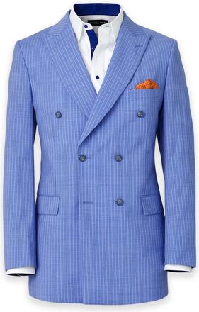 Paul Fredrick Wool Blend Pinstripe Double Breasted Peak Lapel Suit Jacket