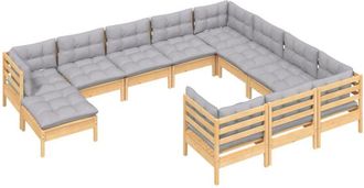 vidaXL Muebles De Jard&iacute;n 11 Pzas Y Cojines Madera De Pino Gris Vidaxl