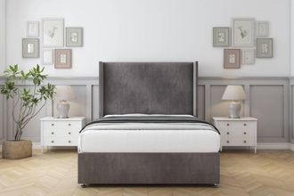 Comfort Beds Madrid Naples Divan Base No Drawers - 54 Wingback in Grey | Size: Small Single