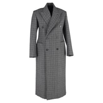 Balenciaga Balenciaga dubbelbreasted jas met ruitpatroon en relaxte pasvorm in grijze wol