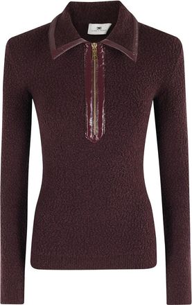 Elisabetta Franchi Tricot Sweater With Zippered Front And Contrast Trim