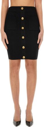 Balmain Black Textured Above Knee Skirt