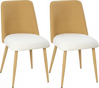 HOMCOM Homcom Juego De 2 Sillas De Comedor, Sillas De Cocina Con Respaldo De Pu De Imitaci&oacute;n Rat&aacute;n, Asiento Acolchado, Patas De Acero, Marr&oacute;n Y Beige