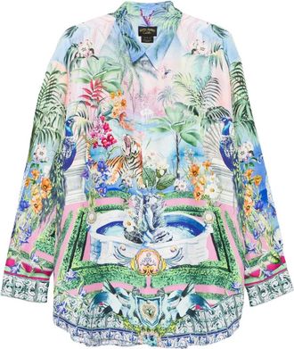 Camilla Camicia con stampa e colletto a punta - Blu