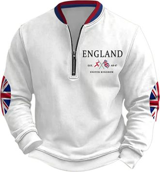 Generic Mens Sweatshirts Quarter Zip Collar Casual Pullover Jumper For Men Uk British Flag Printed Fleece Sweatshirts Autumn Winter Thermal Tracksuit Tops Bus