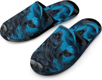 Generic Fantasy Reaper Skulls Mens Slippers Warm Non-Slip Houes Shose Spa Slipper for Home Bedroom