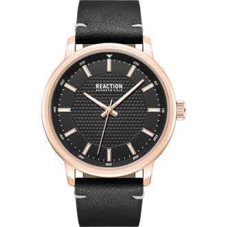 Kenneth Cole Reaction Classic Black Strap Watch, 44mm in Black/rose Gold at Nordstrom Rack