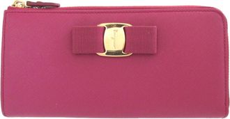 Ferragamo Purple Leather Long Wallet (Bi-Fold) (Pre-Owned)