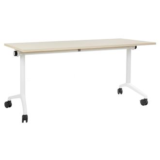 Beliani Beliani - Escritorio Rectangular Moderno Plegable Con Ruedas Mesa M&oacute;vil Port&aacute;til Estructura Met&aacute;lica 160 X 60 Cm Madera Clara Y Blanco Cavi