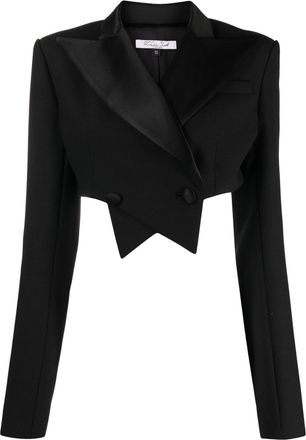 LaQuan Smith double-breasted cropped blazer - women - Virgin Wool/Cotton/Viscose/Silk/Spandex/Elastane - S - Black