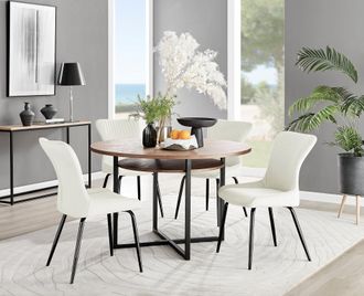 Furniturebox Adley Brown Wood Storage Dining Table & 4 Nora Black Leg Chairs in Cream
